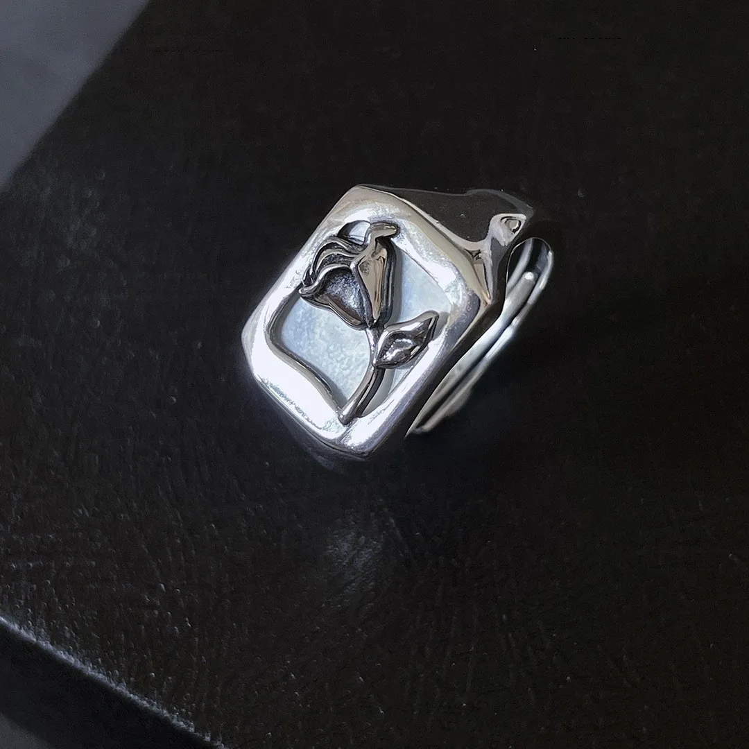 925 Sterling Zilver Onregelmatige Vierkante Steen Open Ringen Voor Vrouwen Vrouwelijke Eenvoudige Retro Stijl Handgemaakte Fijne Sieraden Bijoux Verjaardag