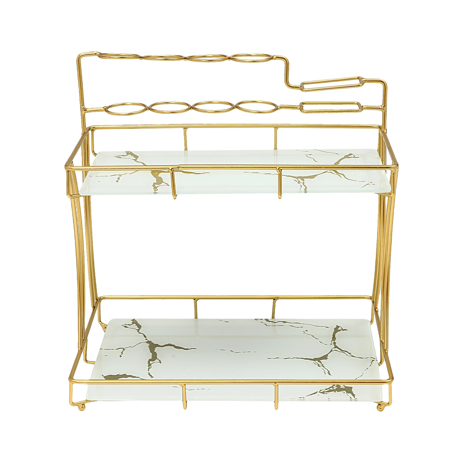 Gold and White Bathroom Organizer Countertop With Toothbrush Holders, 2 Tier Bathroom Vanity Organizer,Removable Tier Tray For Dresser,Bedroom, Living Room Gold