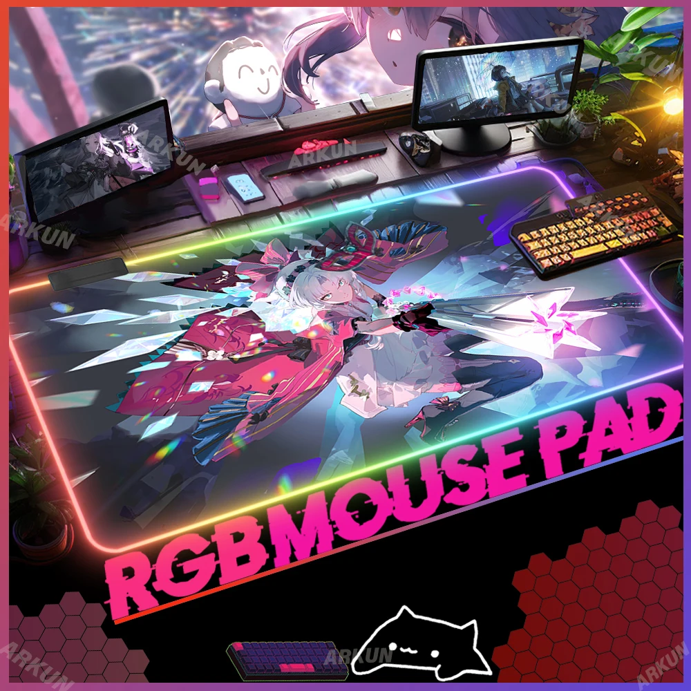 RGB XXL Hot Kawaii Carlotta Fashion Wuthering Waves Gaming Mouse Pad Game Professional Big Gamer Desk Keyboard Backlight LED Mat