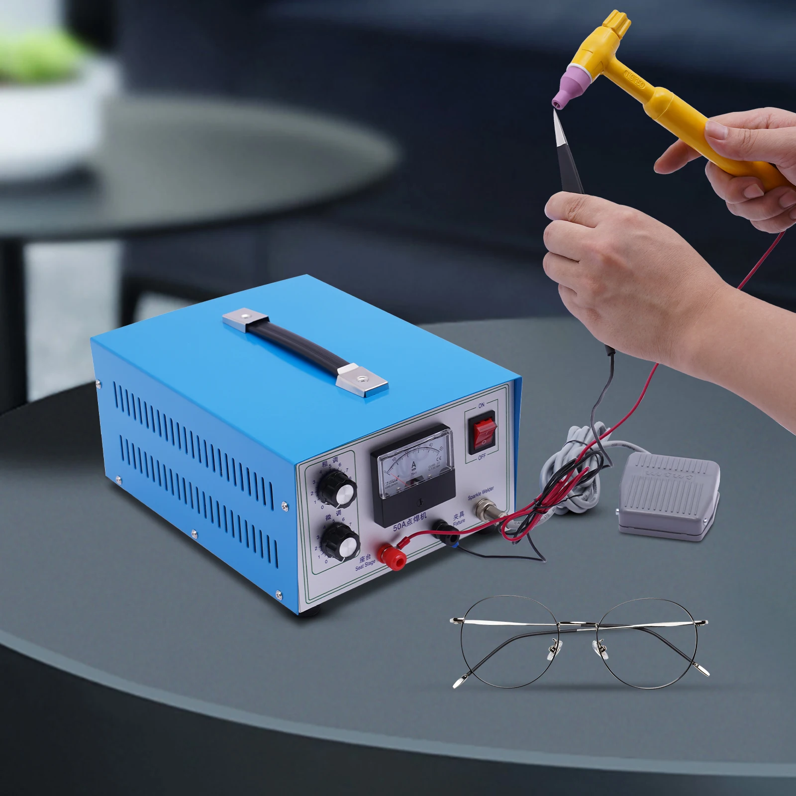 Welder 50A 110V/220V Jewelry Spot Pulse Sparkle Spot Welder Portable Spot Welding Machine with Handle Tool for Gold Silver