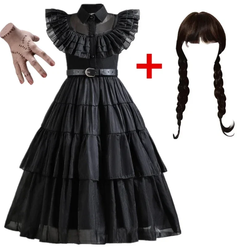 Girls Wednesday Addams Dress Halloween Black Family Clothes Kids Dancing Cosplay Costume Princess 2024 Children Costumes 3-10T