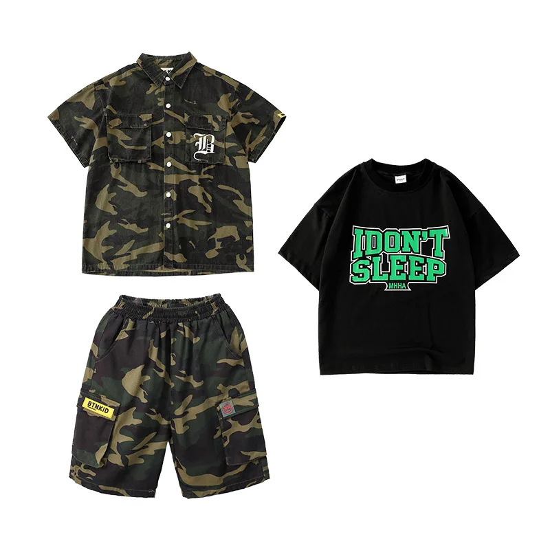 Kid Hip Hop Kleidung Übergroßen Camouflage Hemd Straße Casual Cargo Jogger Hosen Shorts für Mädchen Junge Jazz Dance Kostüm Kleidung