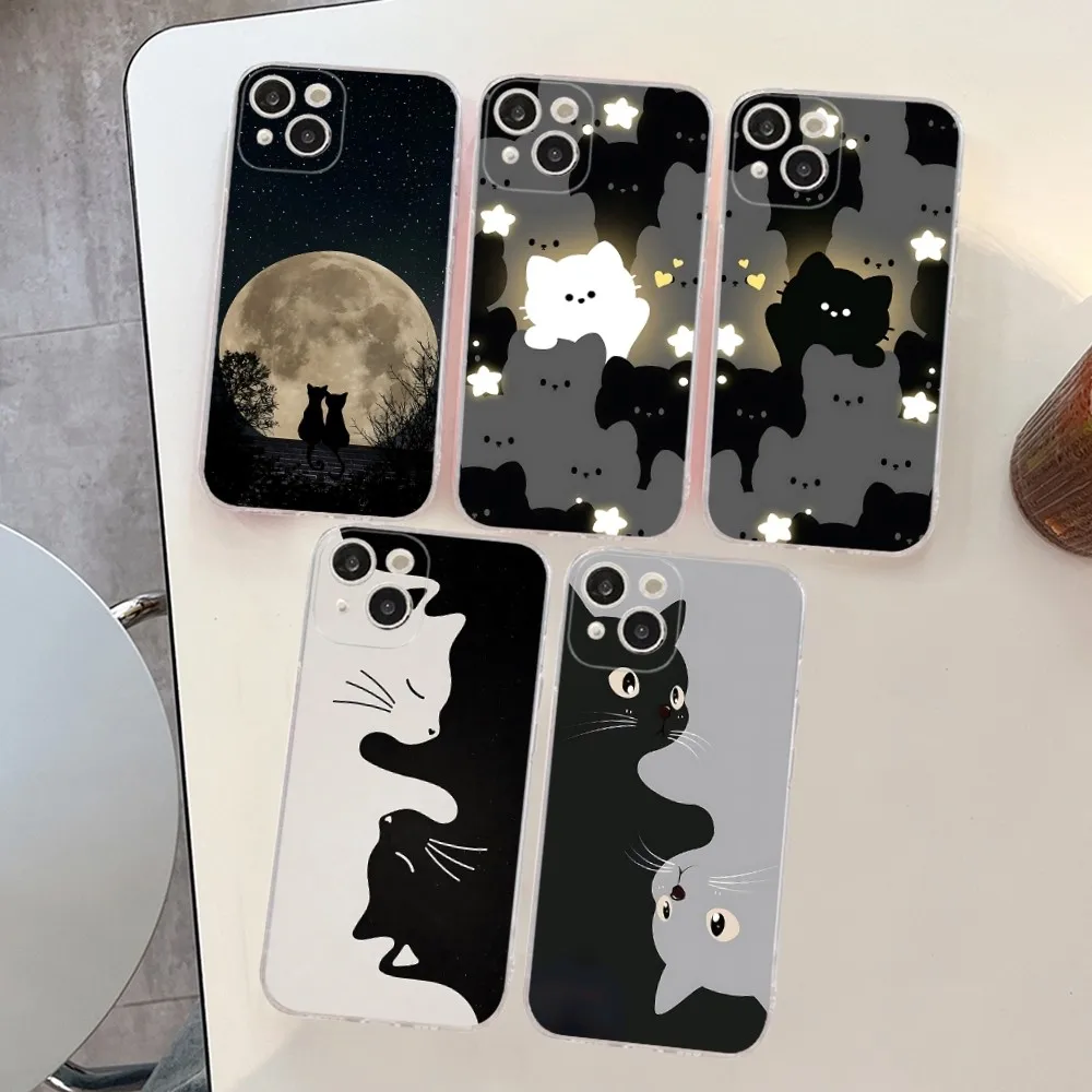 

New Little Black Cat Cute Couple I LOVE YOU Phone Case For IPhone 16 15 8 7 6 6S Plus X SE XR XS 14 11 12 13 Mini Pro Max