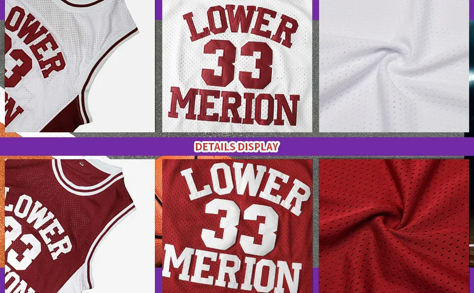 # 33 Kobe Bryant Lower Merion Nakrycie głowy Męska bordowa koszulka do koszykówki w stylu retro z haftem