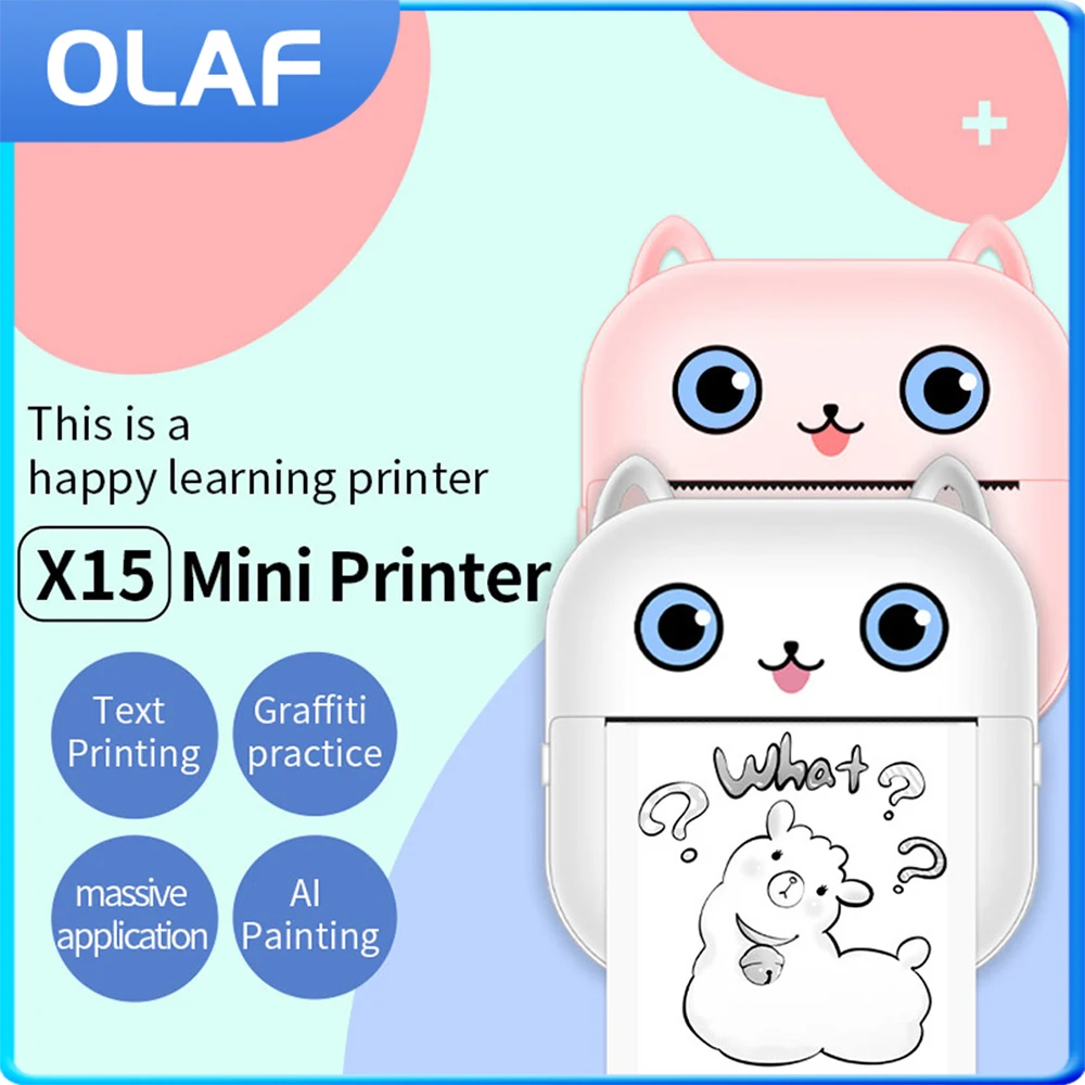 Mini-imprimante portable pour étiquettes adhésives, impression de papier couleur HD, imprimante thermique, application pour téléphone portable, connectivité sans fil Bluetooth, impression photo, cadeaux pour enfants