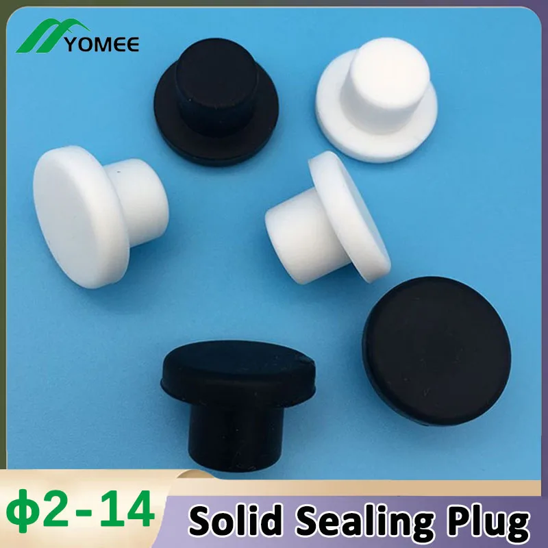 Solid Sealing Plug, Silicone Rubber Hole Caps, Inserts Bungs T-shaped Seal Stopper, High TEMP Dustproof Plug 2-14mm Black White