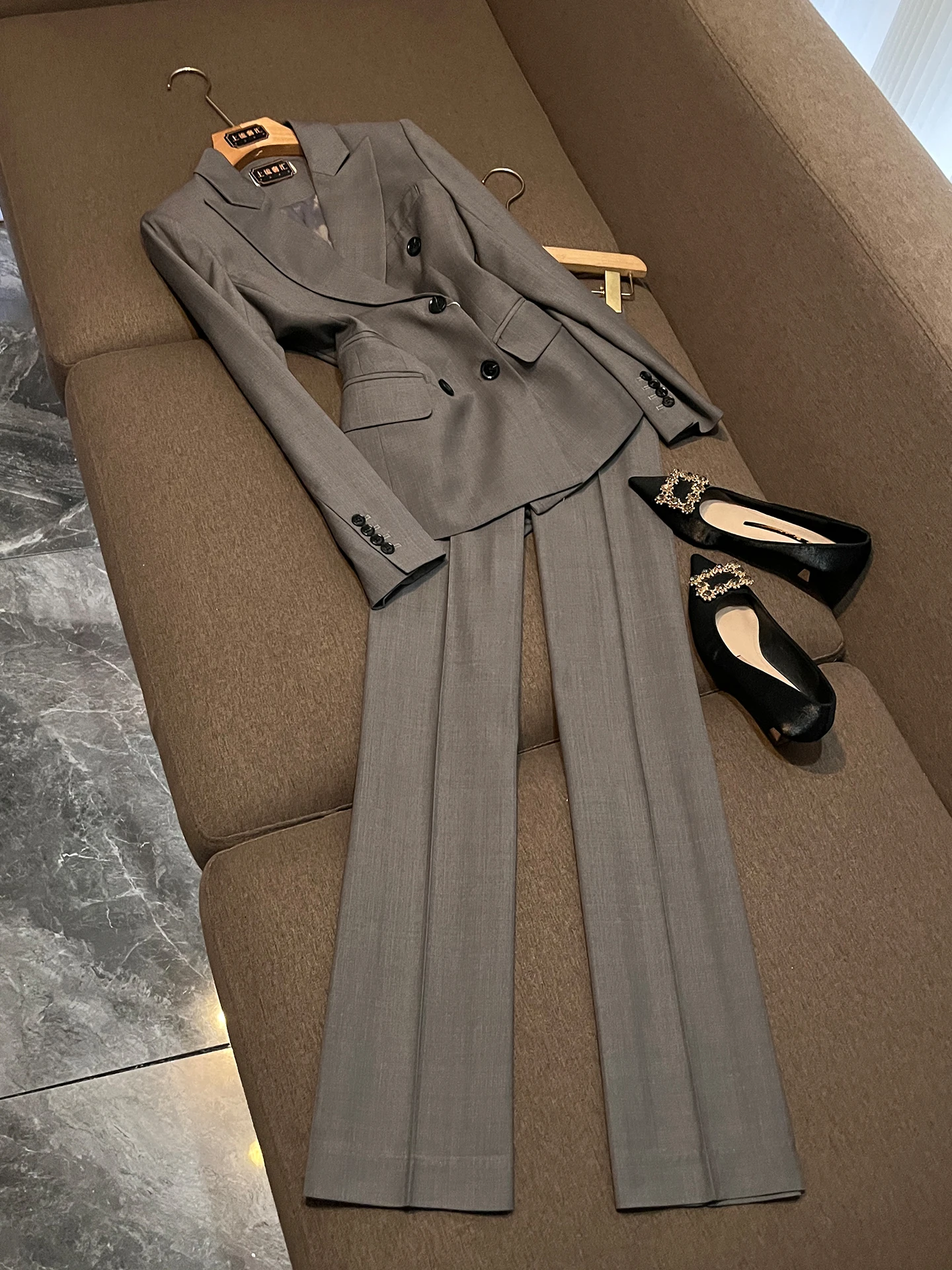 

Gray Suit Set Spring Commute Workwear Slimming Professional Outfit Elegant Ladylike Style High-End Feelings Office Attire