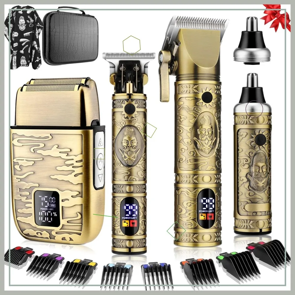 

T-Blade Trimmer & Nose Hair Clipper Set, Professional Metal Body Barber Kit with LCD Display for Men