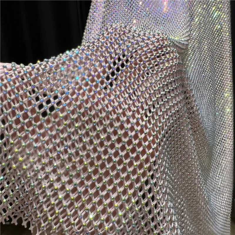 セクシーなシースルーラインストーンクラブドレス女性ディープ V ネックセクシーなダイヤモンドメッシュベースグリッタークリスタル背中の開いたイブニングドレス 92 センチメートル