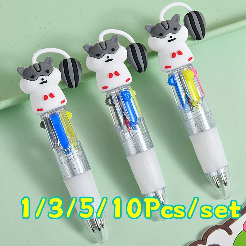1-10 Pcs Cute Hamster 4 Color Ballpoint Pen, Mini Multicolor Pens for School Supplies Student Prize Gifts
