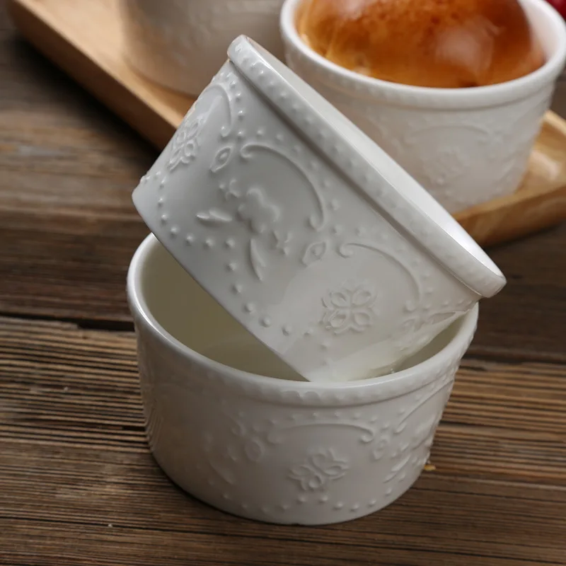 

European-style Creative Ceramic Souffle Baking Bowls Pudding Cups Household Baking Utensils Double-layer Milk Dessert Bowls