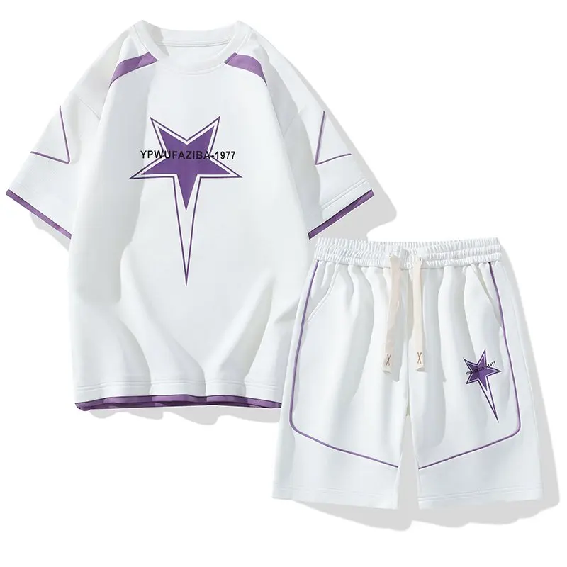

Fashion Short Sleeve T-Shirts & Shorts 2026 Summer Casual Two-Piece Men's Sets Youth Streetwear Loose Top Tees And Pant Clothing