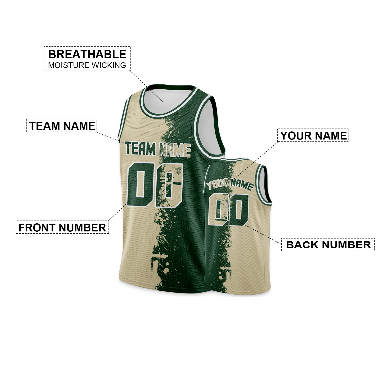 Personalized Basketball Jersey Cream Green Custom Printed Name Number Logo Team Sportswear Men/Women/Youth/Kids Fashion Shirts