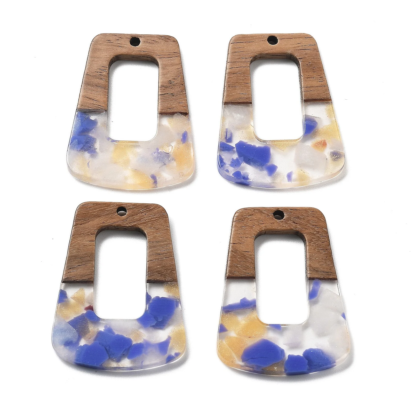 20pcs Resin and Walnut Pendants Trapezoid Mixed Color for Making DIY Jewelry Necklace Earring Charm Finsding Accessories