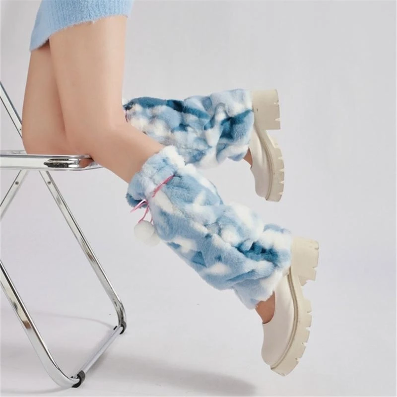 

Furry Leg Warmers Winter Wear for Women Japanese Aesthetic Plush Balls Bowknot Fuzzy Boot Covers Footless Long Socks 15UB