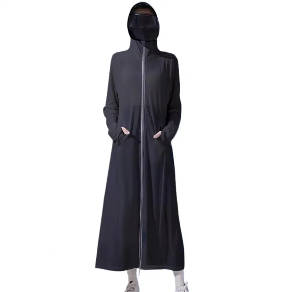 Солнцезащитный крем, защита от солнца, длинное пальто с капюшоном, моющиеся оборки, регулируемая талия, пляжное анти-УФ-платье для женщин