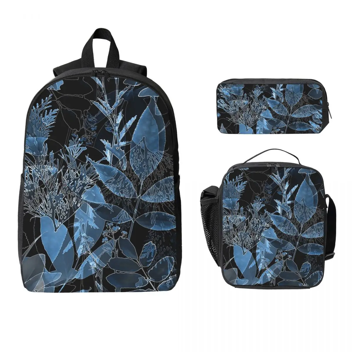 

Blue Leaf Backpack Student Boys Girls BookBag School Bag Laptop Shoulder Bags 3ps Insulated Lunch Bag Pencil Case