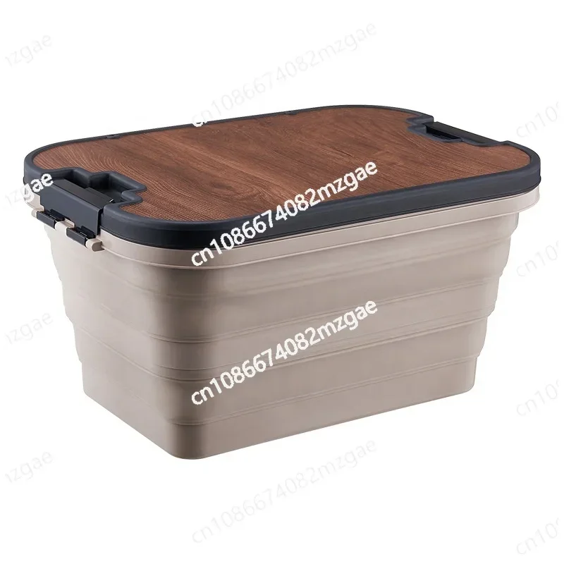

Multifunction Collapsible Camp Basket Outdoor Folding Storage Box Wooden Folding Table Wooden Table with Lid and Handles