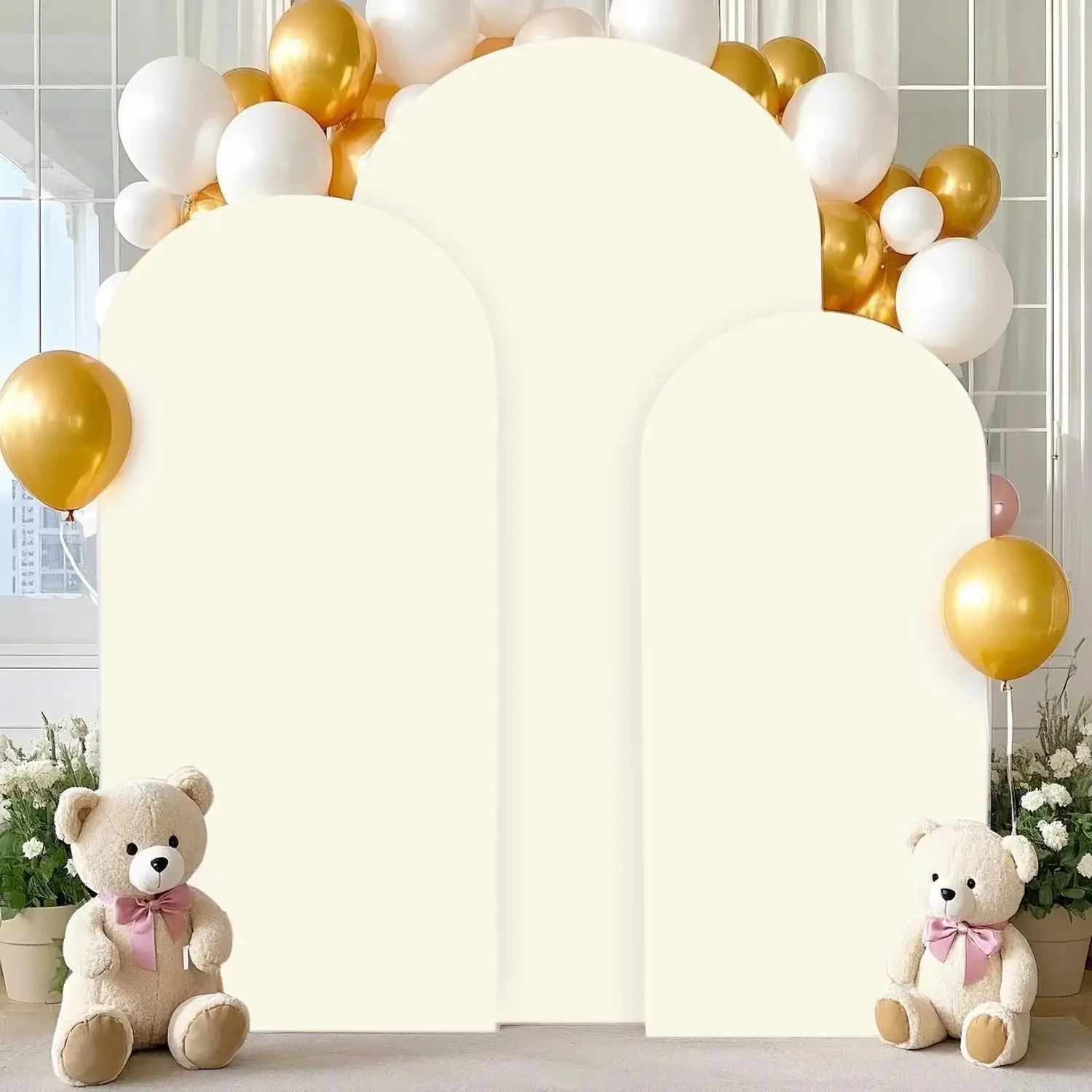 Housse d'arche de mariage beige 6ft 6.6ft 7.2ft, en tissu Spandex ajusté double face, pour toile de fond d'arche de fête d'anniversaire et décoration d'arche de mariage.