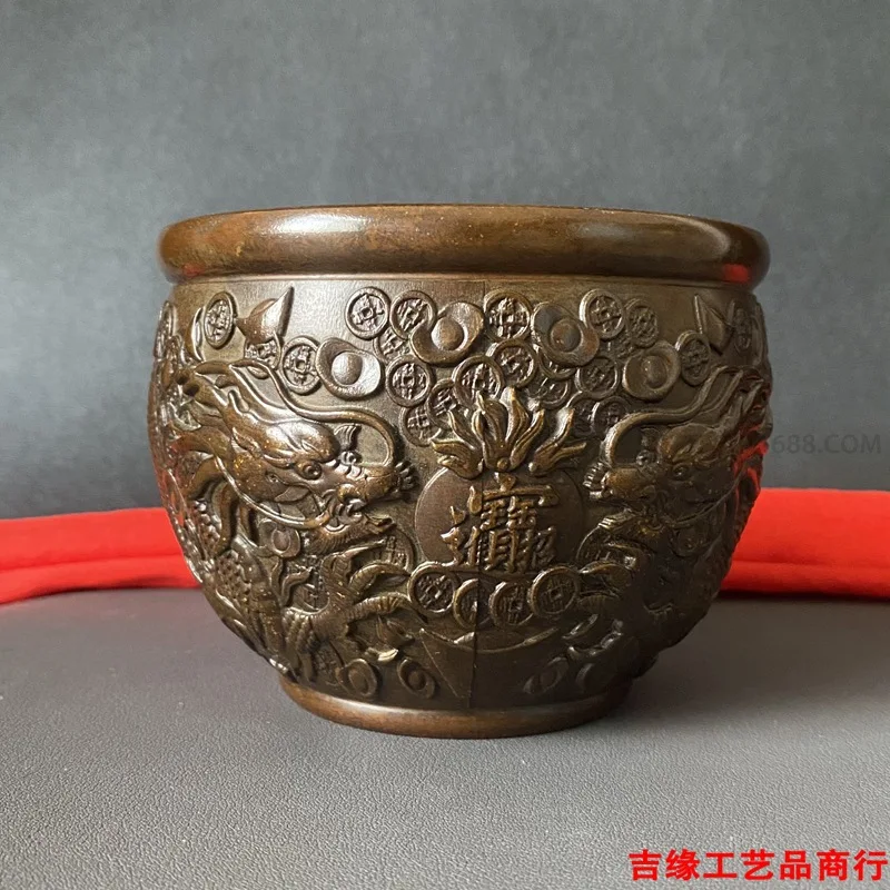 Jarrón de bronce con diseño de dragón doble jugando con perlas, estilo antiguo, hecho en la era Qianlong, jarrón de la Ciudad Prohibida, para el hogar y la oficina.