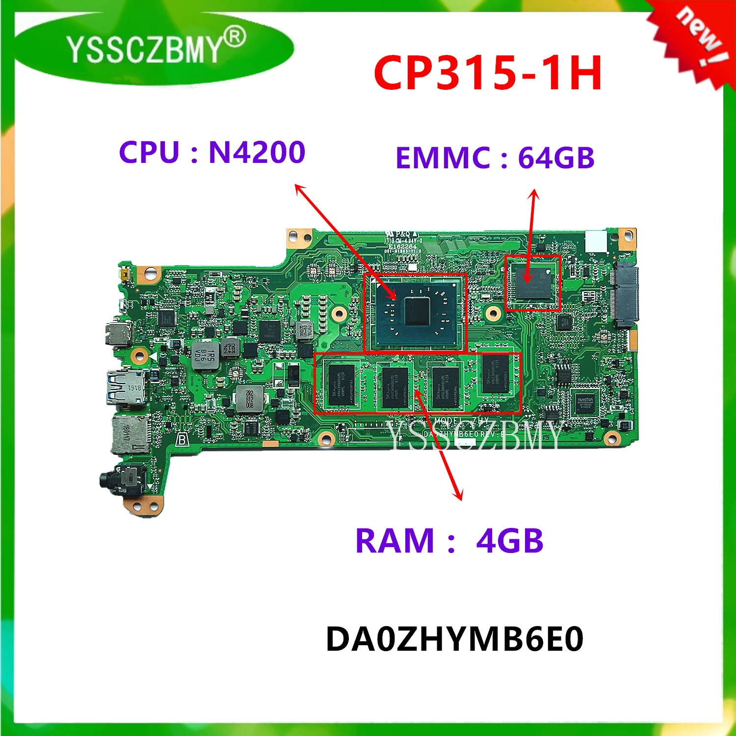 NEW DA0ZHYMB6E0 For ACER Chromebook Spin 15 CP315-1H Laptop Motherboard NBGWG1100G With CPU N4200 RAM 4GB SSD 32G 64G test OK