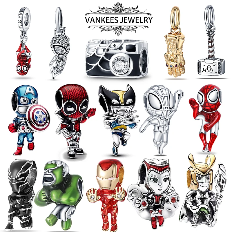 New Hot Sale 925 Sterling Silver Deadpool Charm Suitable for 925 Sterling Silver Women Bracelet DIY Fine Jewelry