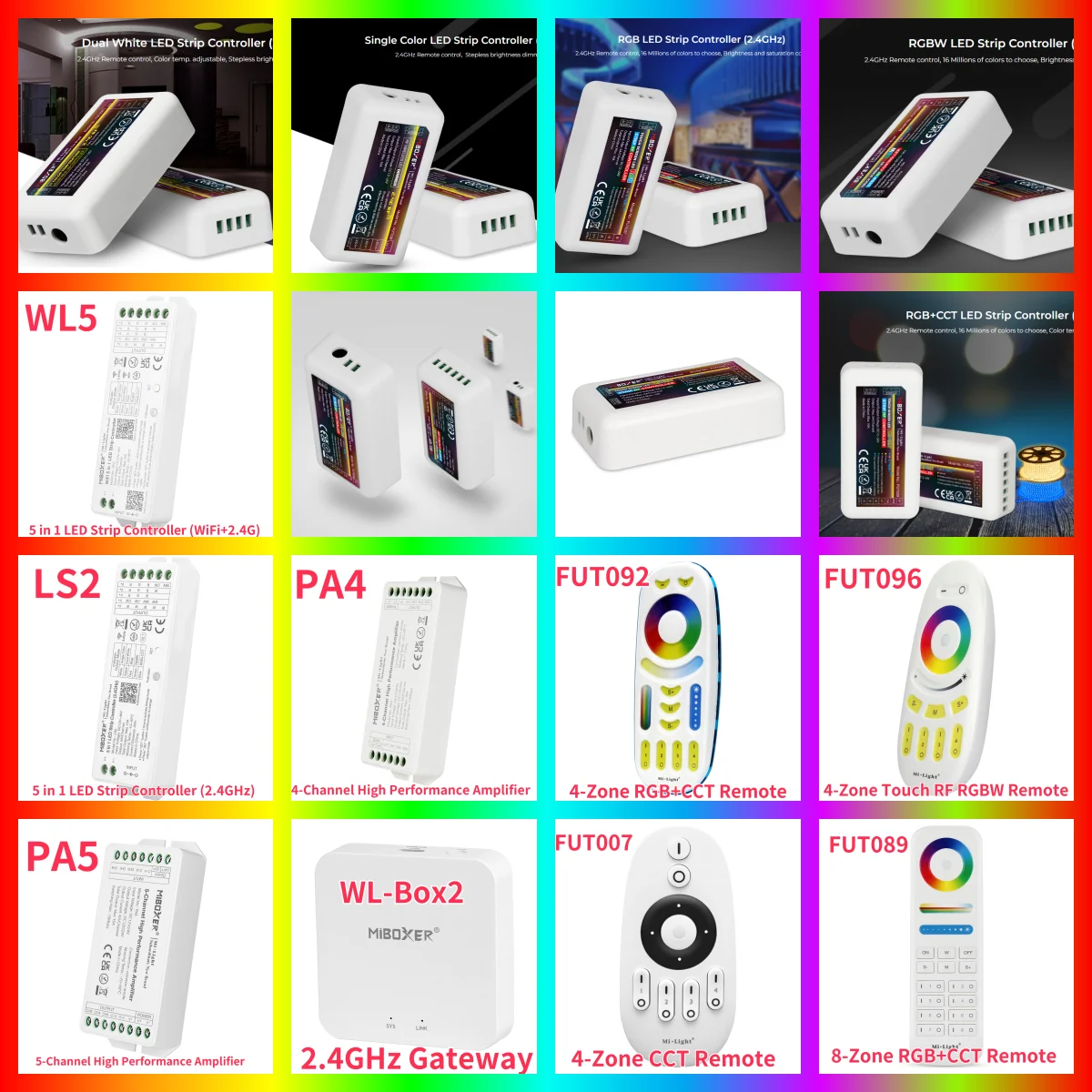 

WL5 WL-Box2 FUT036 FUT038 FUT039 FUT096 RF 2.4G LED Strip Remote Controller Dimmer CCT RGB RGBW RGBCCT LED Strip MiBOXER MiLight