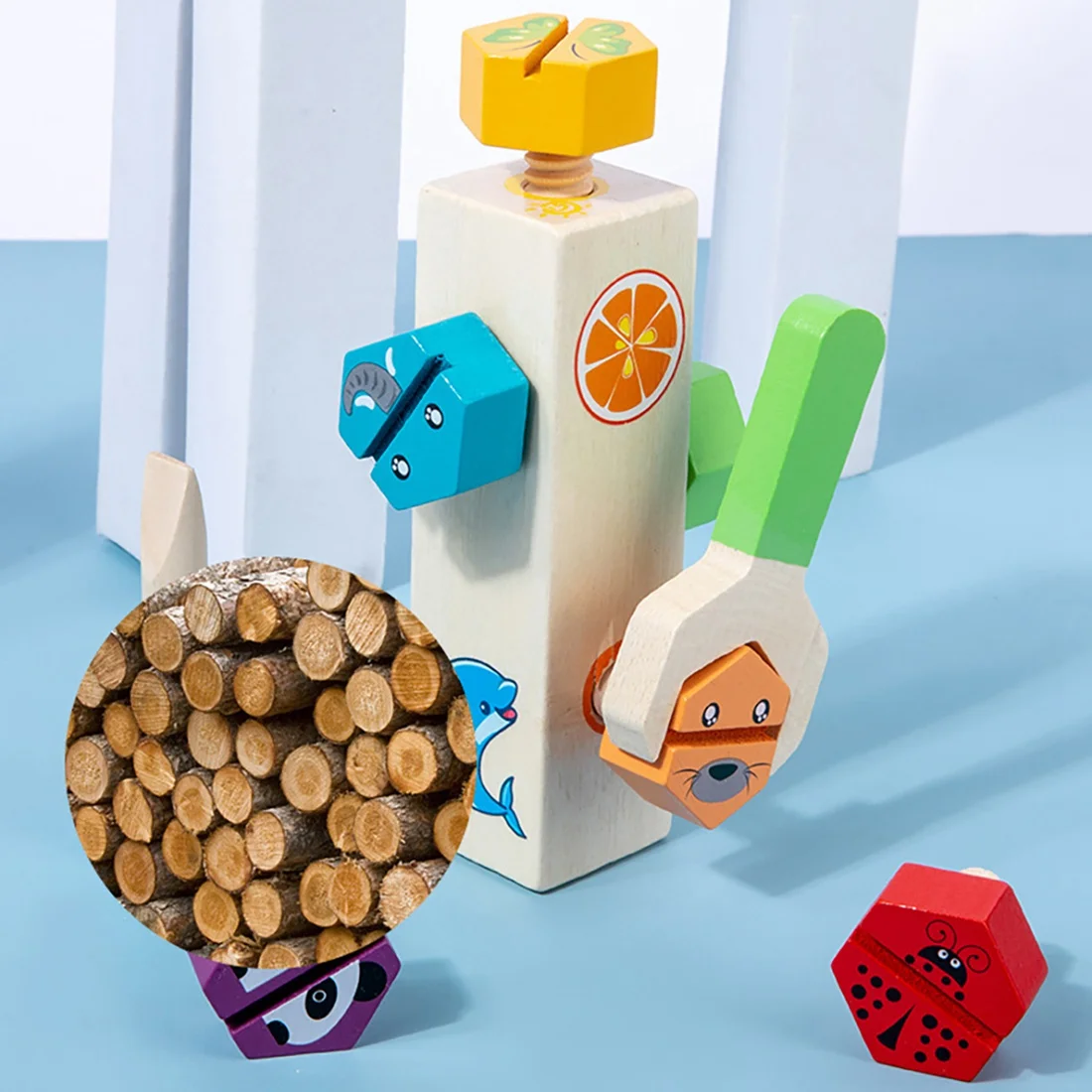 Mehrfarbiges passendes Spiel für Kinder, Holzwerkzeug-Set, Spielzeug, Schraubenblock, klassisches Spielzeug zur Entwicklung von Gedächtnis und sensorischen Fähigkeiten für Kleinkinder