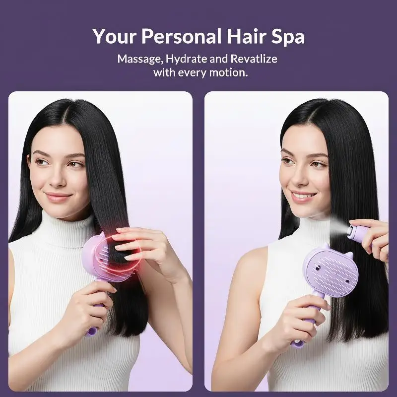 1Pcs Cute Cat Ear Electric Spray Hair Brush Red Light Hair Care Massage Essential Oil Mist For Daily Use And Travel view 3