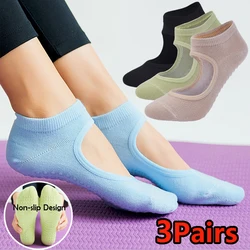 3 Pairs Yoga Socks for Women Non-Slip Backless Bandage Pilates SocksSport Gym Workout Slippers for Running Grip
