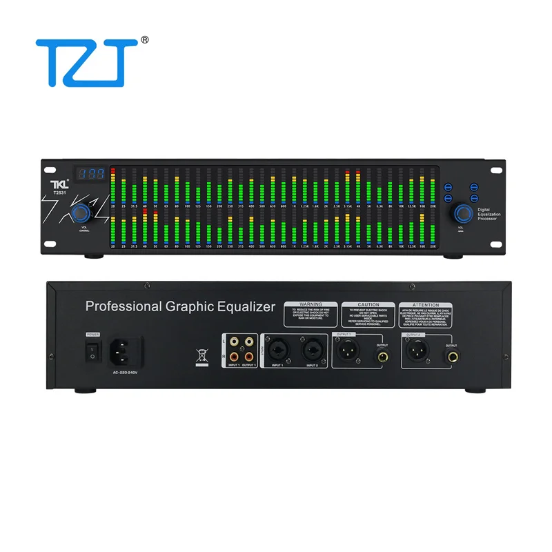 TZT TKL T2531 Professional Graphic Equalizer Audio Processor Two 31-Band Spectrum Display For Home Stage