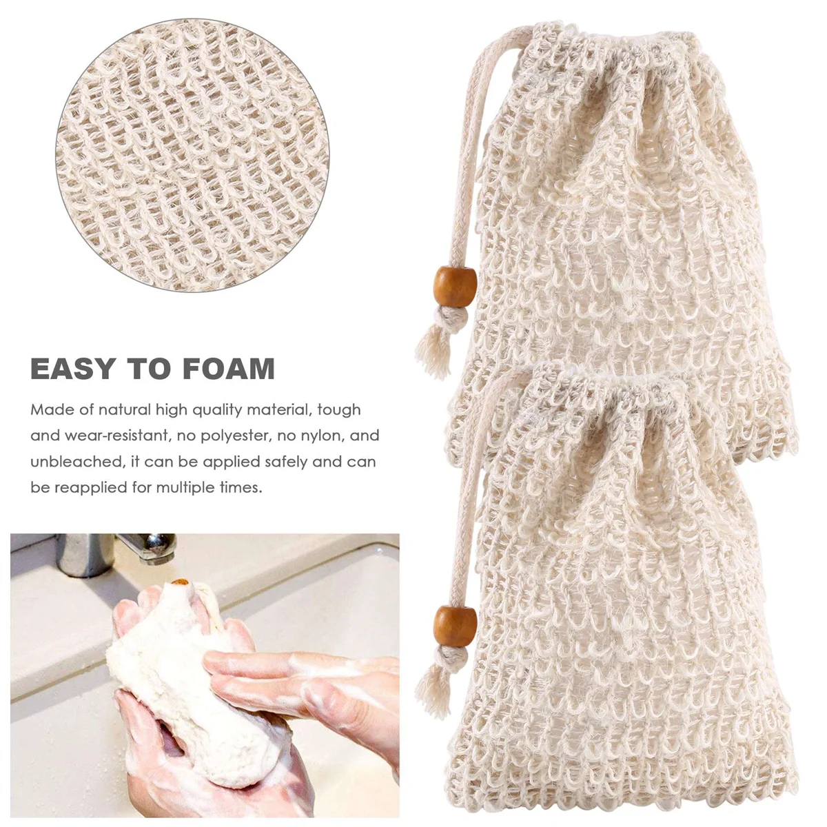 

A06RP 40 Pack Soap Exfoliating Bags,Soap Saver Made Sisal Mesh Soap Bag Bar Soap Bag with Drawstring for Bath & Shower Use