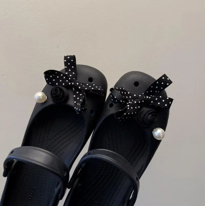 2026 New Elegant Polka Dot Bowknot Shoes Charms Set Women Luxury Pearl Decorat Ballet Clogs Accessories Lady Shoes Decorations