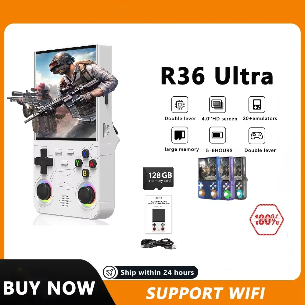 

R36S ULTRA Ретро игровая консоль Linux система портативное видео 4-дюймовый IPS экран портативный карманный видеоплеер 64 ГБ 128 ГБ игры в подарок