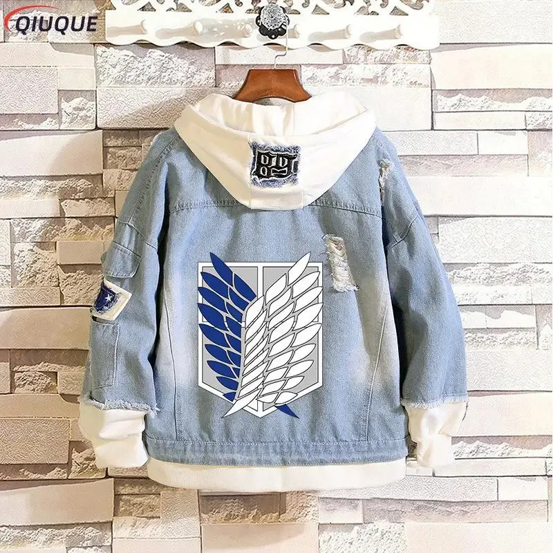 أنيمي هجوم على تيتان الجينز تأثيري حلي الرجال الدنيم سترة إرين جاغر ميكاسا مقنعين البلوز أبلى معطف #2