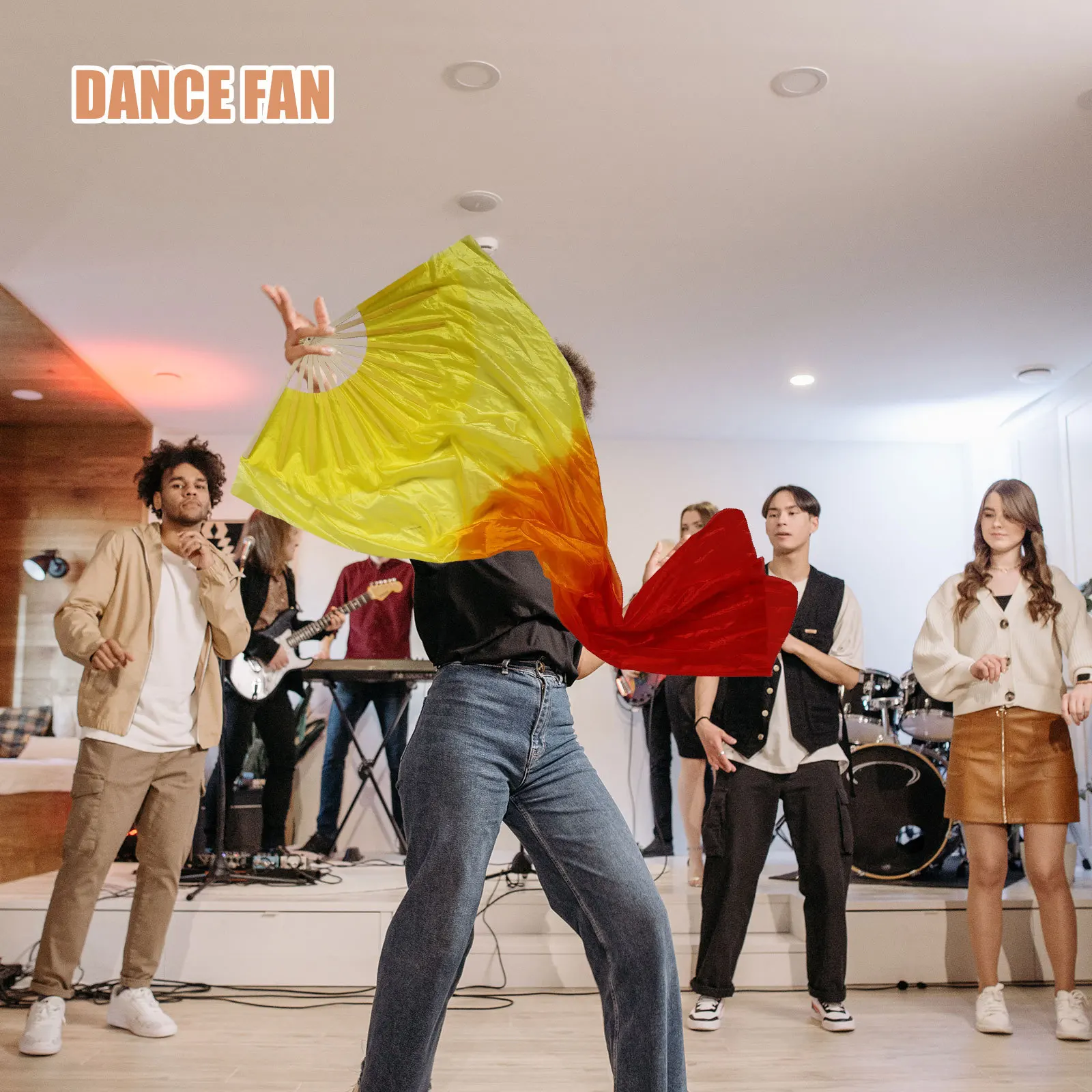 

Double Sided Folding Dance Fan Elegant Flowing Veil for Belly Dancing Ballet Dancing Performance Hand Fan Ballet Equipment