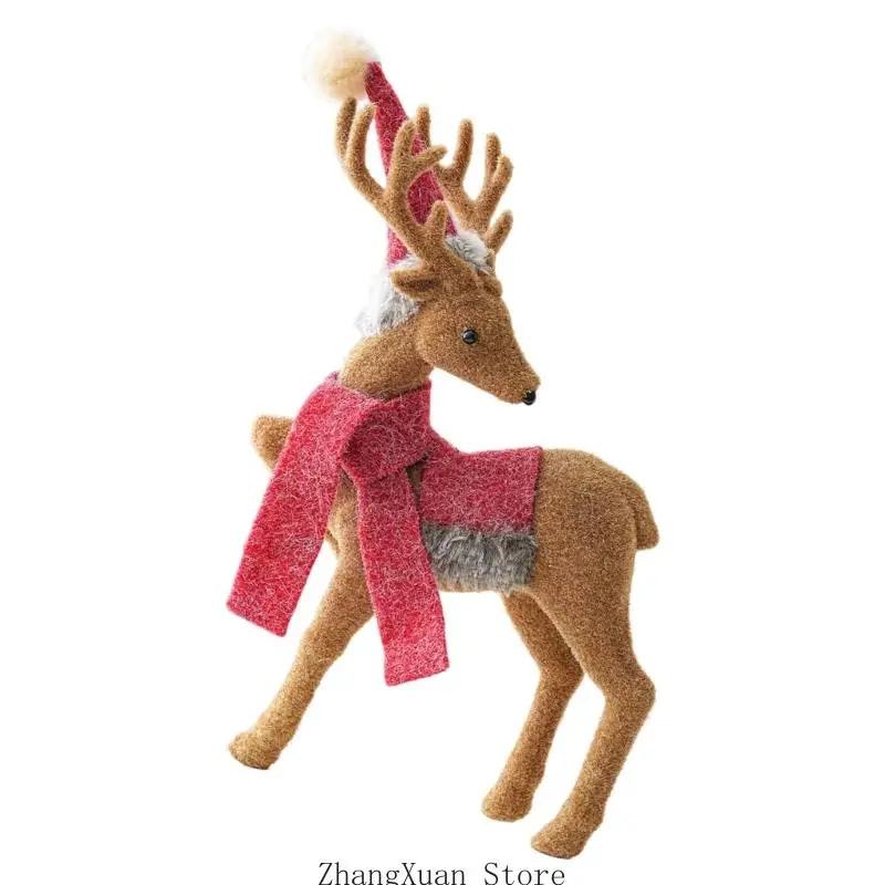 Saisonale Weihnachts-Hirschfigur mit rotem Schal und Geweih-Design, 3 x – Detail 3