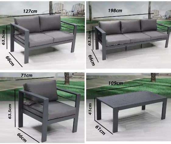 Ensemble de meubles de patio en aluminium gris moderne pour jardin extérieur, villa et cour