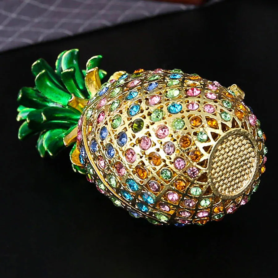 Pineapple Hinged Trinket Box Hand-Painted Enamel Fruit Pineapple Jewelry Box for Home Kitchen Office for Women