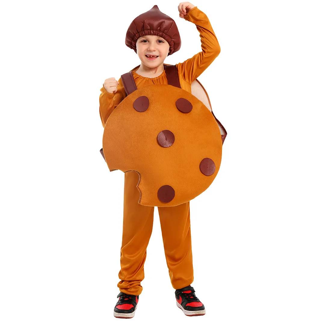 Cookies Cosplay Costume Unisex Kids Chocolate Chip Cookie Costume Funny Foods Outfit Fancy Dress Up Halloween Cosplay for Child