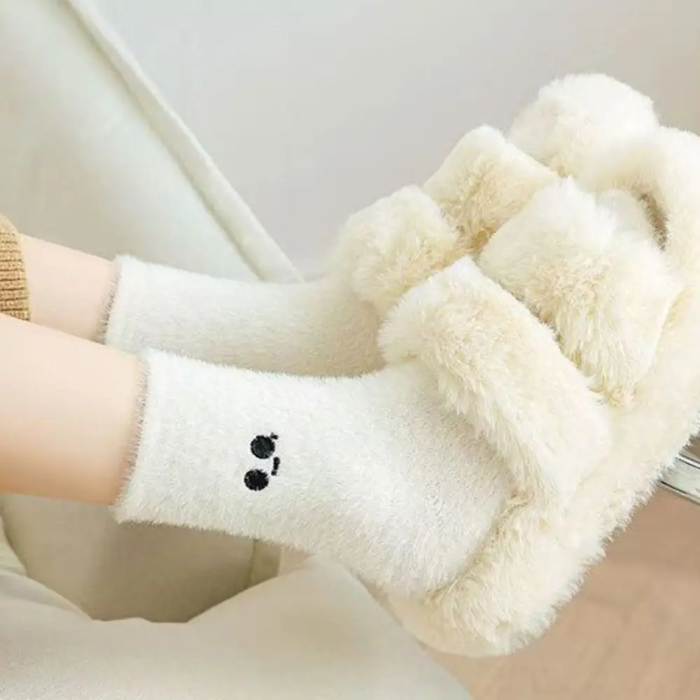 

5Pairs Kawaii Embroidered Mink Fur Socks Cartoon Sweet Sleeping Socks Women Pile Up Soft Plush Socks Fall Winter