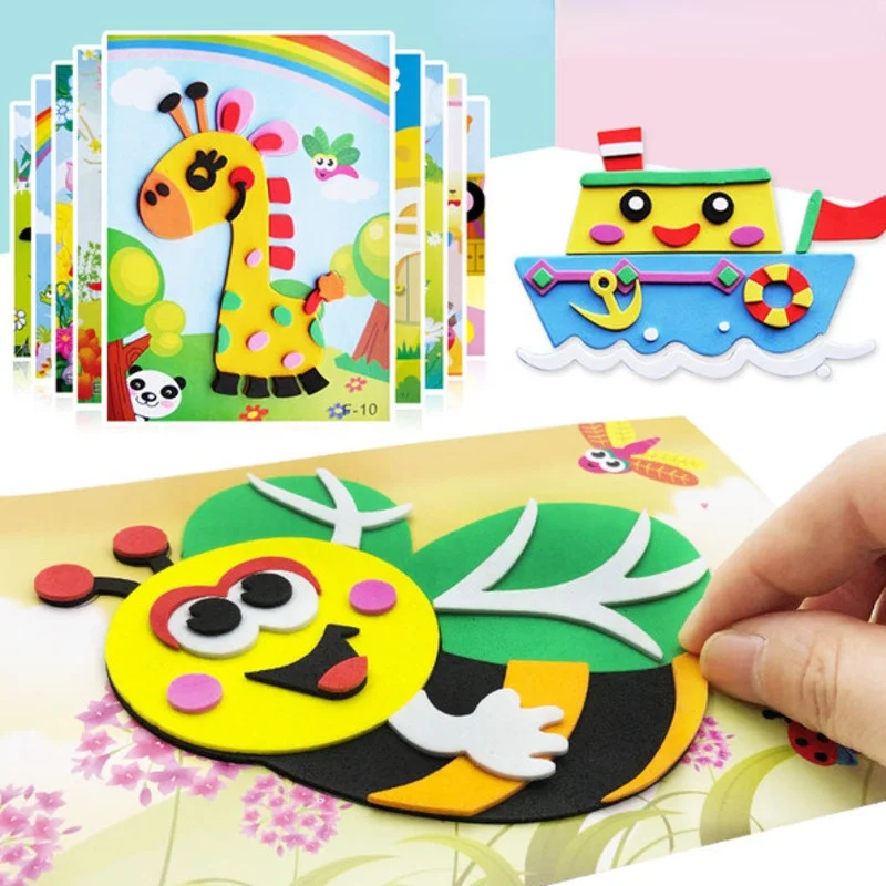 10 pièces bricolage créatif dessin animé Animal 3D EVA mousse autocollant Puzzle 20 Style à la main apprentissage précoce jouets éducatifs pour enfants cadeau