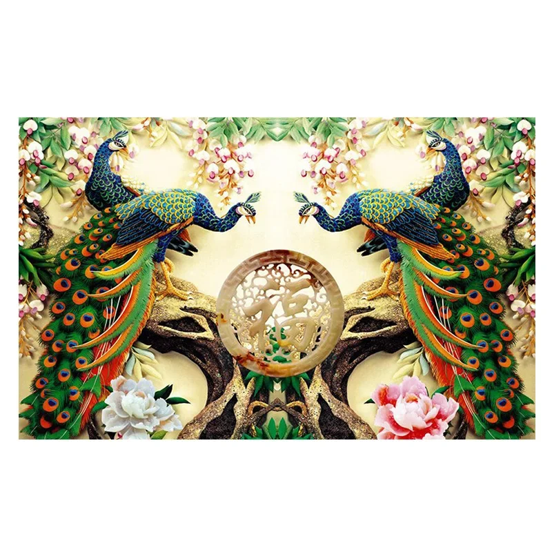 

Chinese Style 3D Peacock Wallpaper Classic Green Branches Nature Mural for Living Room Bedroom Study Wall Decor Background