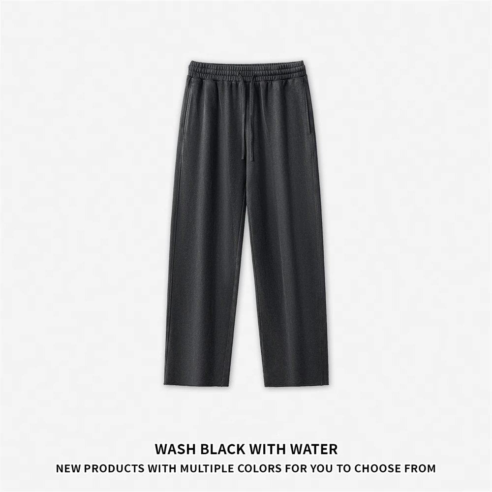 ZODF خمر رجل غسلها القطن مستقيم السراويل للجنسين 420gsm حافة فضفاضة المتعثرة بنطلون رياضي العلامة التجارية تصميم HY0049