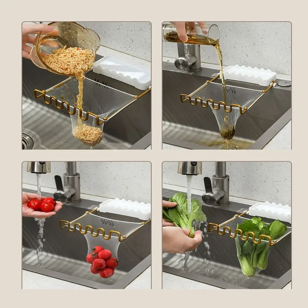 Practical Plastic Sink Filter Rack Foldable Prevent Food Residues Falling Mesh Bag Stand Anti-clogging Leftovers Filter Fruit