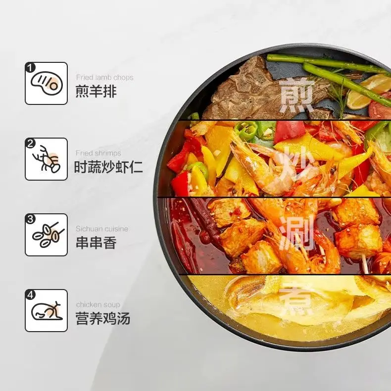 Supor مقلاة كهربائية منزلية متعددة الوظائف الطبخ وعاء الطبخ الكهربائي 3.5L مقلاة كهربائية مع باخرة من الفولاذ المقاوم للصدأ