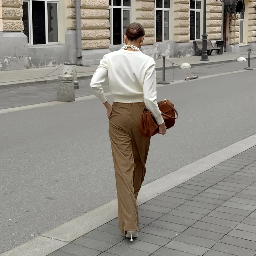 BKLD moda Otoño perezoso caído pantalones de pierna ancha de cintura alta Color sólido ropa de mujer 2025 nuevos pantalones casuales plisados