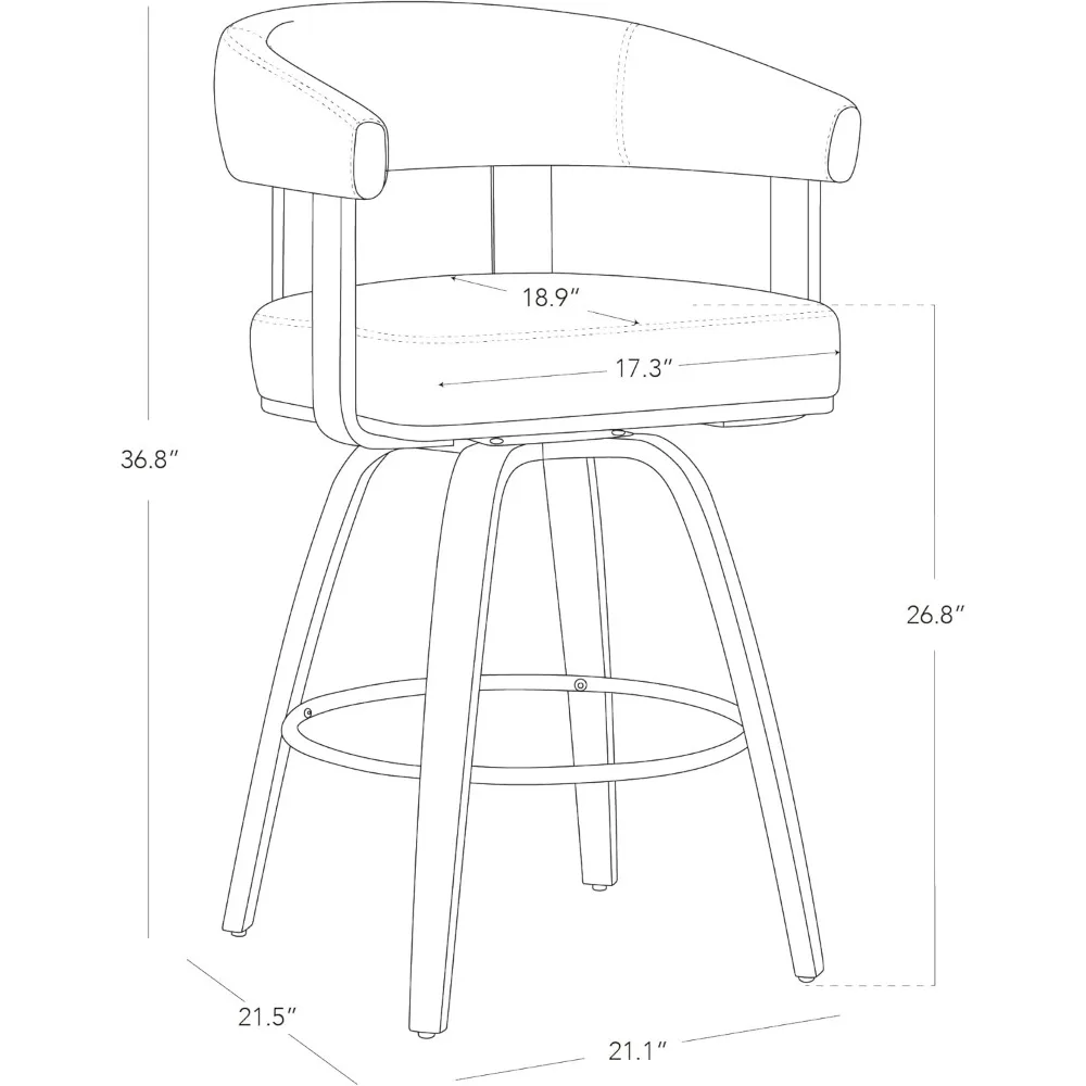 Conjunto de 2 bancos de bar giratórios com altura de balcão, bancos de bar estofados, com encosto e apoio de braço para bar doméstico de ilha de cozinha, altura de assento de 27"