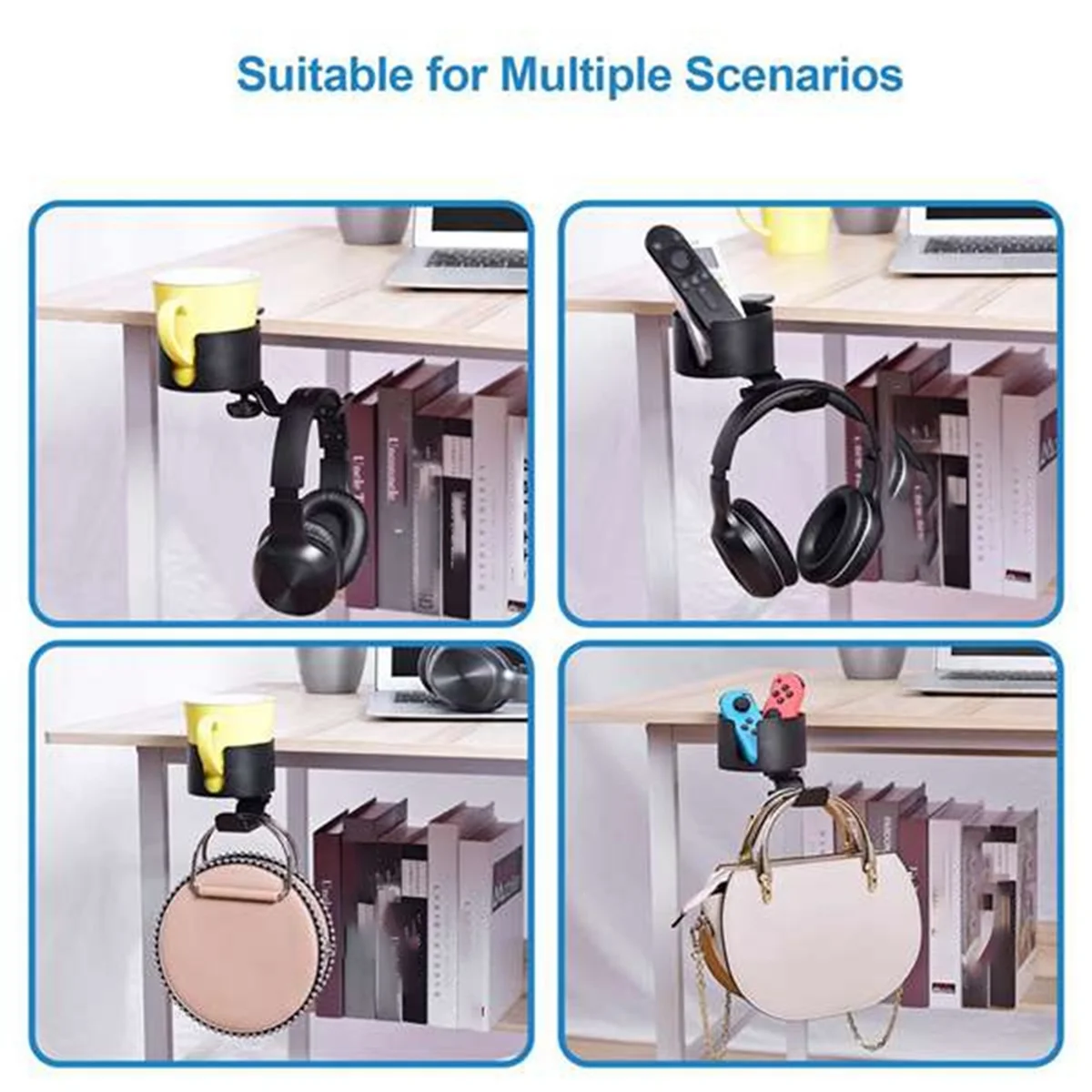 

Rack Organizer 2 in 1 Desk Cup Holder with Headphone Hanger, Anti-Spill Cup Holder for Desk or Table Rack Organizer