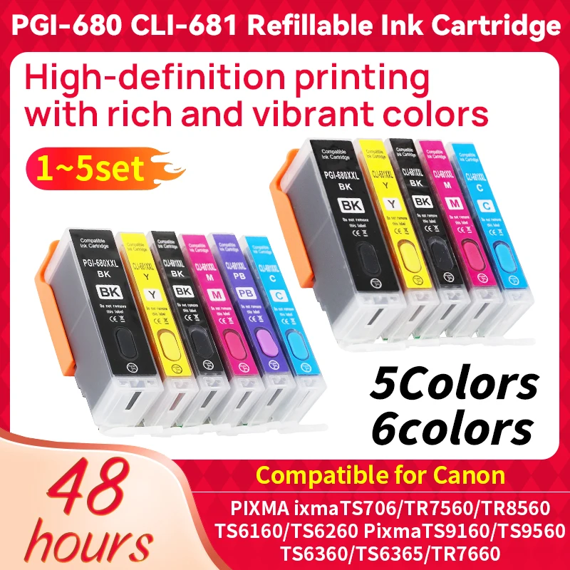with Chip PGI-680 CLI-681xxl pgi680 Refill Ink Cartridge for Canon PIXMA TR7560 TR8560 TS6160 TS8160 TS9160 TS706 TS6260 Printer